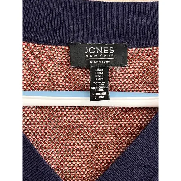 Jones New York Signature Dog Sweater Navy V Neck Knit Pullover Womens Med - Picture 3 of 7